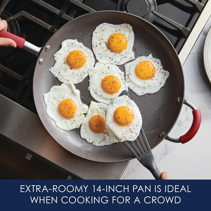 Cucina Hard-Anodized Nonstick Frying Pan, Gray with Cranberry Red Handles, 14 Inch Pan6