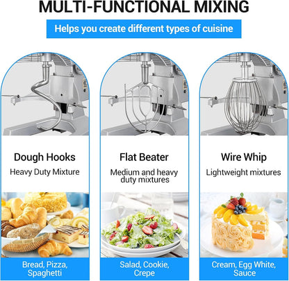 Commercial Food Mixer 30Qt with 3-Speed Adjustment, 1250W Commercial Mixer with Timer, Heavy Duty. Commercial Dough Mixer with Stainless Steel Bowl, Suitable for Bakeries and Pizzerias3