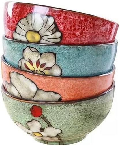 Ceramic Bowls for Kitchen, 28Oz - Bowl Set of 4 - for Cereal, Salad, Pasta, Soup, Ramen, Serving Etc - Dishwasher, Microwave, and Oven Safe - for Breakfast, Lunch and Dinner (Blue+Red+Green+Pink)1
