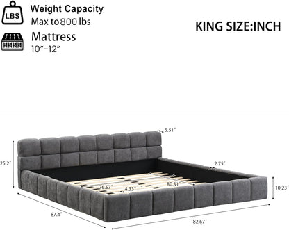 King Size Elegant Chenille Upholstered Platform Bed with Thick Headboard and Footboard, Block Style Upholstery Grounded Bed Frame, Gray2