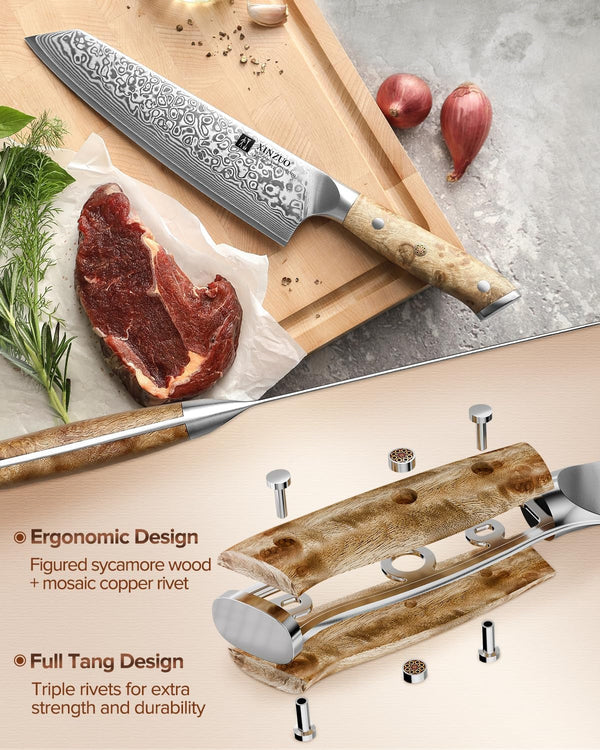 Damascus 8.3 Inch Kiritsuke Chef Knife,Hand Forged High Carbon Steel Sharp Kitchen Cutting Knife,Comfortable Ergonomic Full Tang Figured Sycamore Wood Handle4