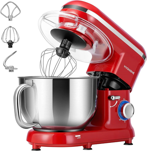 Stand Mixer, 6-Quart Tilt-Head Kitchen Mixer with Bowl, Red | 10 Speeds, Splash Guard, Dough Hook, Beater, Whisk, Egg Separator, for Cake & Bread1