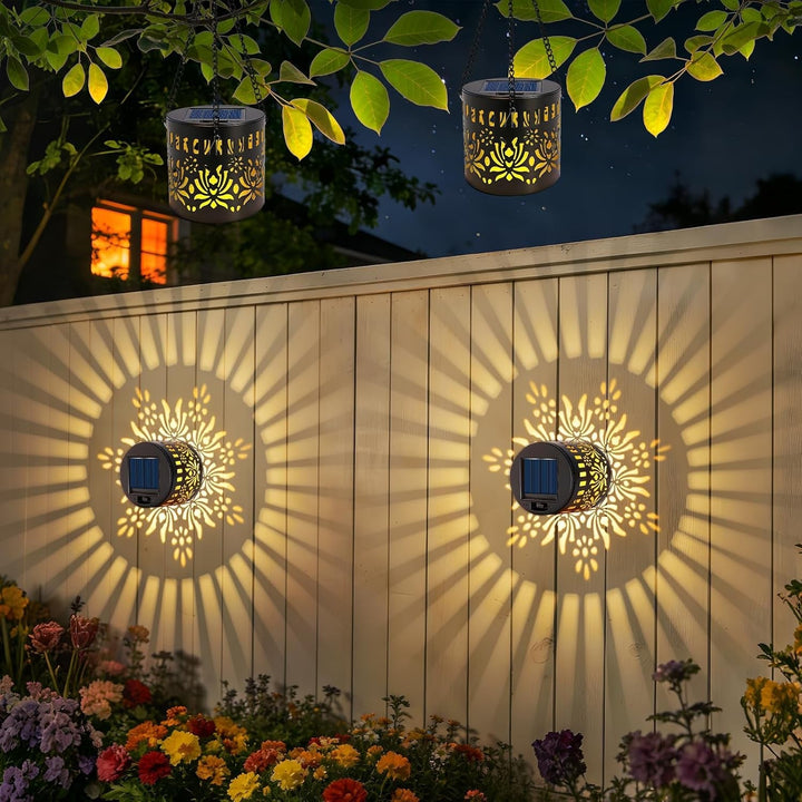 2 Pack Solar Fence Lights, Metal Flower Pattern Solar Powered Wall Lights