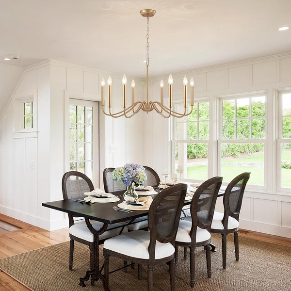 Antique Gold Farmhouse Chandelier, 8 Light Rustic Lighting Fixture Modern Industrial Candle Ceiling Light for Dining Room, Bedroom, Foyer, Living Room, Kitchen Island, Entryway3