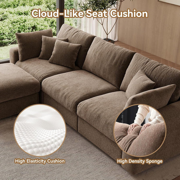 110” Cloud Sectional Couches for Living Room, Modular Sectional Sofa with Deep Seat, Convertible L-Shape Couch with Storage Ottoman for Bedroom Apartment, Chenille (Brown)5