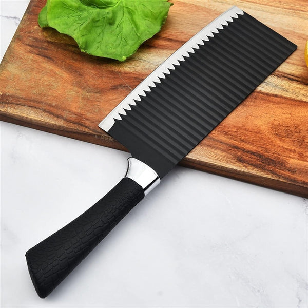 Black Chopping Knife Non-Stick Wave Pattern Kitchen Knives Multi-Purpose Kitchen Knife Meat Cleaver Chef'S Knife(1)1