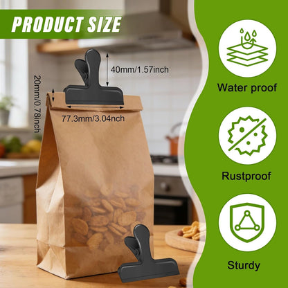 Chip Clips, 6 Pack Stainless Steel Bag Clips for Food Storage,Medium Size Chip Clips Heavy Duty, Food Bags Clamp Clip for Chips and Other Food Bags,Snack Bags Clips,Metal Clip for Home Office,Black2