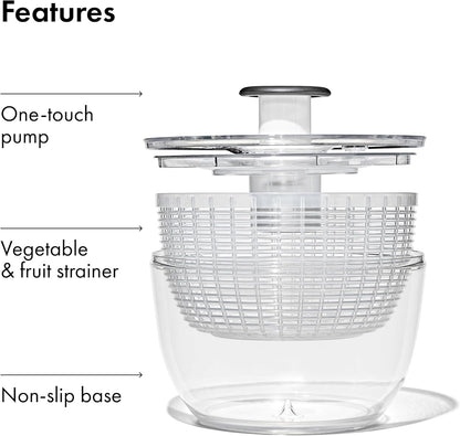 OXO Good Grips Salad Spinner | Lettuce Spinner | Fruit Washer | Fruit Washing Bowl with Strainer | Vegetable Cleaner | Salad Cleaner | Lettuce Washer | 6.22 Quart Capacity | Spin-Dry Lettuce, Herbs, Fruit, Vegetables, Non-Slip Base, Large Capacity Bowl, Easy One-Touch Press Pump, Meal Prep8