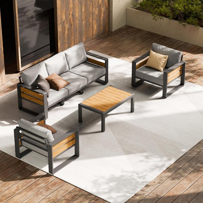 Aluminum Outdoor Patio Furniture Set with Table,5 Seat, Grey1