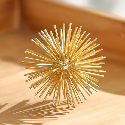 Gold Sphere Decor, Metal Gold Starburst Tabletop Sculpture Decor, Modern Metal Starburst Centerpiece, Spike Ball Decoration for Home Decor2