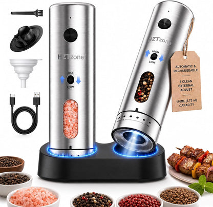 Automatic Electric Salt and Pepper Grinder Set with LED Light, 2 Pack 110Ml1
