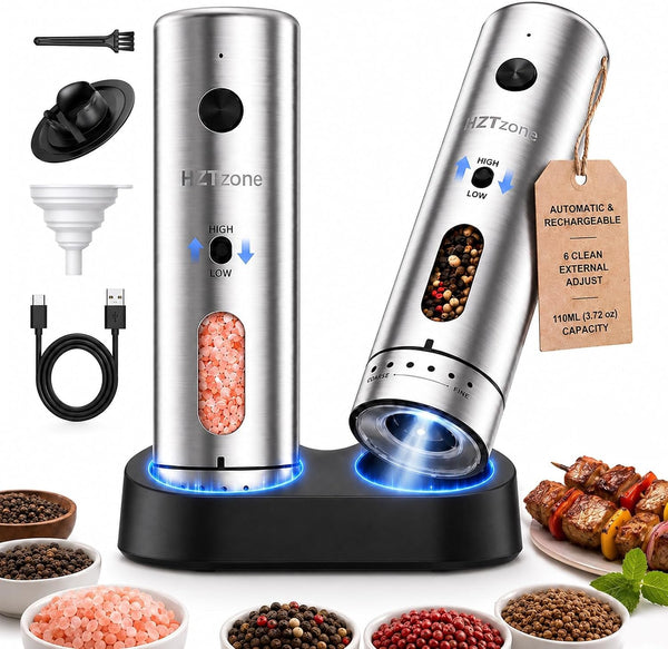 Automatic Electric Salt and Pepper Grinder Set with LED Light, 2 Pack 110Ml1