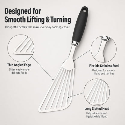 304 Stainless Steel Fish Spatula, Thin Flexible Slotted Turner3