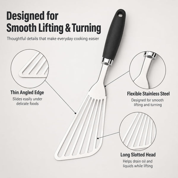 304 Stainless Steel Fish Spatula, Thin Flexible Slotted Turner3