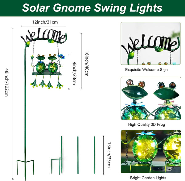 Solar Lights Outdoor Waterproof, Frog Swing Garden Decor, Frog Decorative Stake with Welcome Sign Landscape Patio Yard Gifts for Women Mom (48 Inch)2