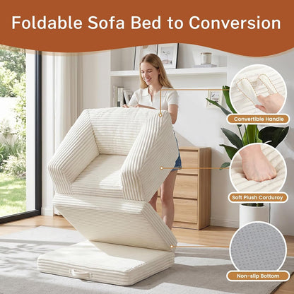 Convertible Boneless Couch Sleeper Sofa Bed, Folding Oversized Bean Bag Couch, Comfy Sofa Chairs for Adults with Filling, Single, Beige4