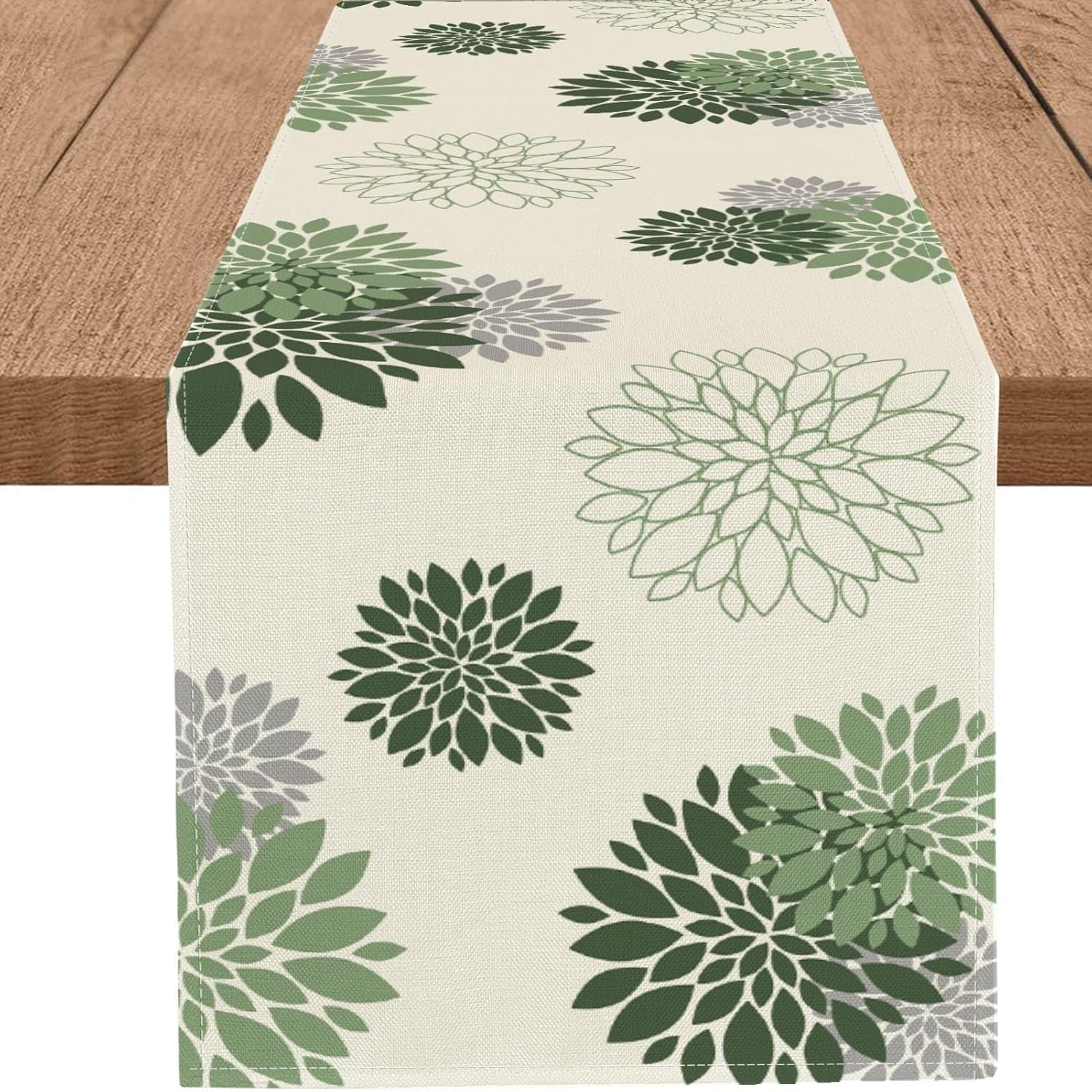 sage-green-gray-table-runner-dahlia-pinnata-flower-beige-table-runners-modern-elegant-pompon-farmhouse-geometric-table-center-decor-for-girls-room-dining-party-patio-13-x-48-inch