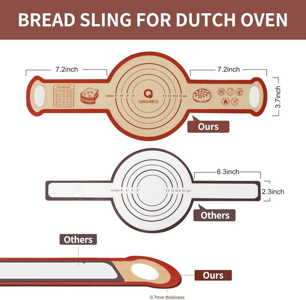 Silicone Sourdough Bread Sling Mat - 2Set round Dough Baking Slings for Dutch Oven, Nonstick High Degree Kitchen Sourbread Making Loaf Pan Lifter Liner, Reusable Cooking Transfer Mats with Long Handle6