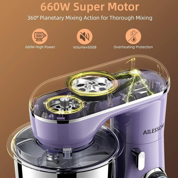 Stand Mixer, 6.5QT Household Food Mixer, 10-Speed Tilt-Head Electric Kitchen Mixer with 304 Stainless Steel Bowl, Dough Hook, Whisk & Beater, Splash Guard, Ideal for Baking Bread, Cake & Whipping6