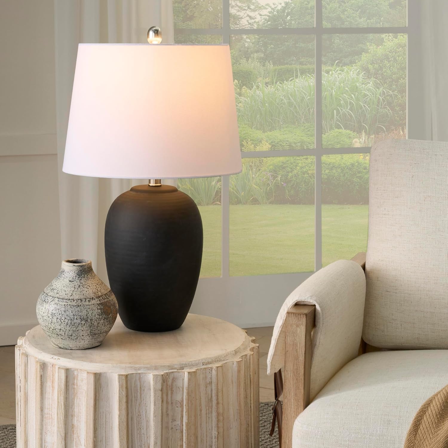 home-23-black-vintage-distressed-ceramic-pot-table-lamp-for-bedroom-living-room-end-table-with-white-tapered-drum-shade