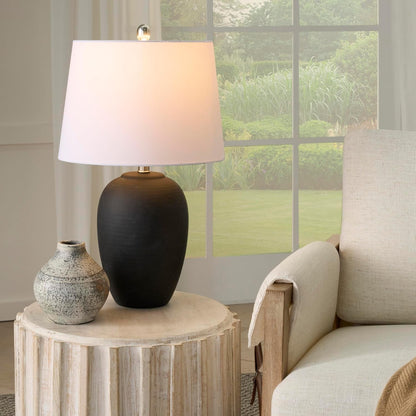 Home 23" Black Vintage Distressed Ceramic Pot Table Lamp for Bedroom, Living Room, End Table, with White Tapered Drum Shade5