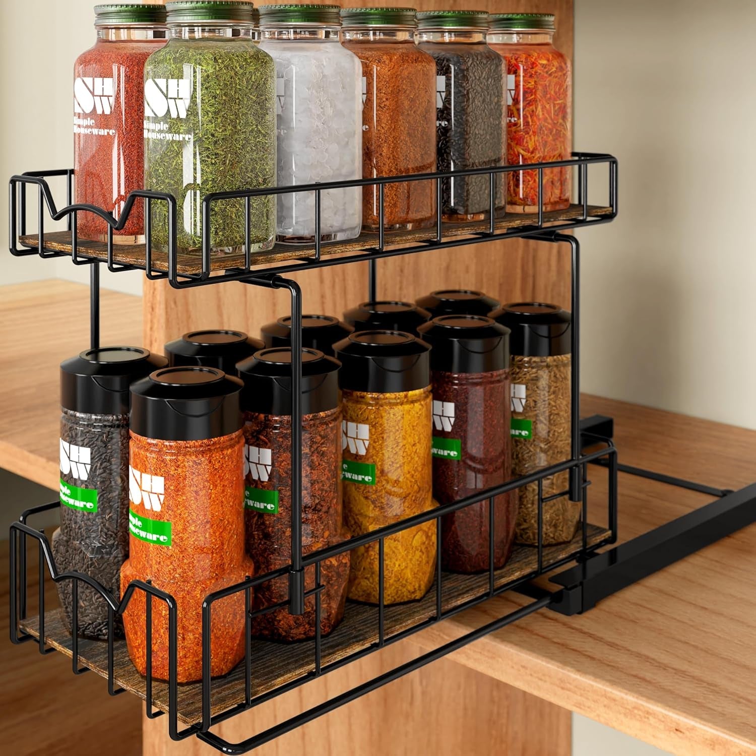2-tier-spice-rack-slide-out-wire-basket-drawer-black