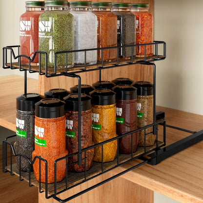 2-Tier Spice Rack Slide Out Wire Basket Drawer, Black1