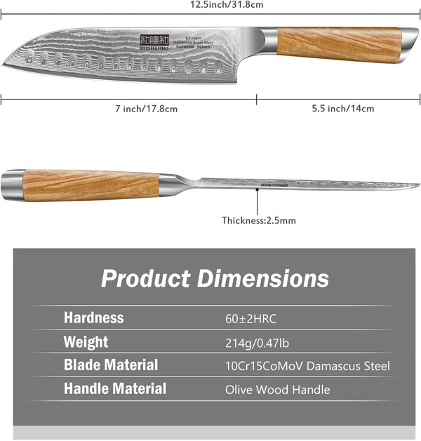 Damascus Santoku Knife 7", Sharp Chef Knife, Ergonomic Wood Handle2
