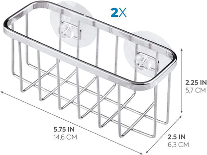 Gia Stainless Steel Dish Sponge Holder Basket with Suction Cups, Ideal for Kitchen Sinks and Bathroom Organization, 2.25"D X 2.5"W X 5.75"H, Set of 1, Polished3