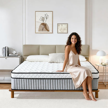 Queen Mattress, 12 Inch Queen Size Mattress,Hybrid Mattresses in a Box with Memory Foam and Individual Pocketed Coil,Certipur-Us,Medium Firm & Pressure Relief1