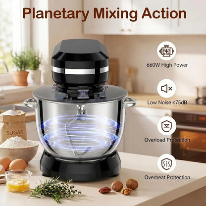 6In1 Stand Mixer with 6.5 Quart Bowl, 660W 10+P Speeds Kitchen Food Mixer Tilt-Head Bread Dough and Cake Mixers for Home Daily Use (Black)2