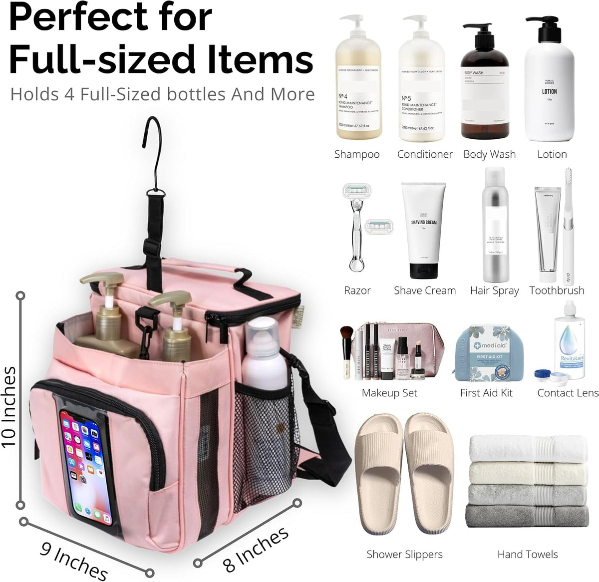 xl-portable-shower-caddy-bag-for-girls-with-extra-storage-durable-mesh-bottom-shoulder-strap-keychain-holder-shower-caddy-case-for-college-dorms-travel-vacation-essentials-blush-pink