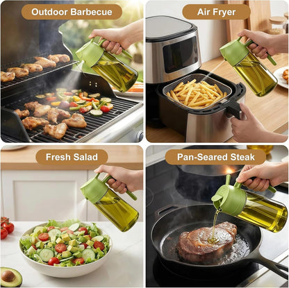 2 in 1 Olive Oil Sprayer for Cooking, 16Oz Light-Proof Oil Dispenser for Kitchen, Leak-Proof Oil Spray Bottle for Air Fryer, Salad, BBQ, Baking, Grilling - Black & Green6