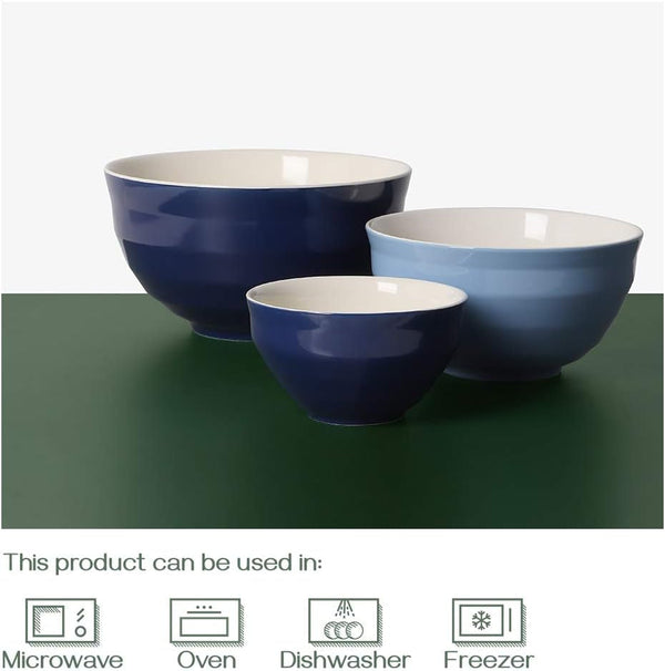 Mixing Bowls, 4.25/2/0.5 Qt Ceramic Mixing Bowls for Kitchen, Large Salad Serving Bowls, Nesting Mixing Bowls Set, Microwave Safe, Blue8