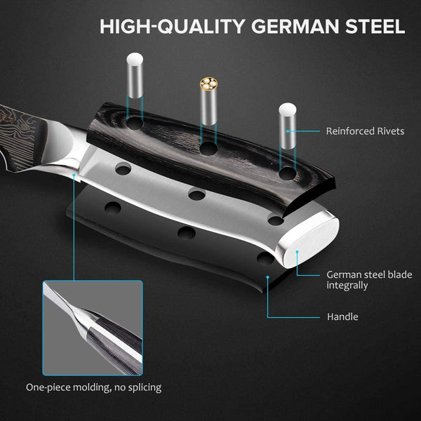 6" Boning Knife, Sharp Kitchen Cooking Knife with Finger Guard and Knife Sharpener, German High Carbon Stainless Steel EN1.4116 Chef’S Knife with Micarta Handle and Gift Box5