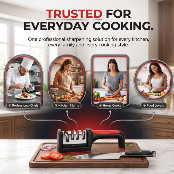 4 Stage Manual Knife Sharpener for Kitchen, 4 in 1 Scissor Sharpener Helps Repair, Restore, Polish Blades and Cut-Resistant with Non-Slip Grip6