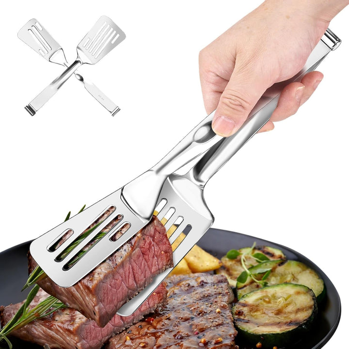 2-In-1 Spatula Tongs, 11.8 In, 304 Stainless Steel, for 12 in Pans