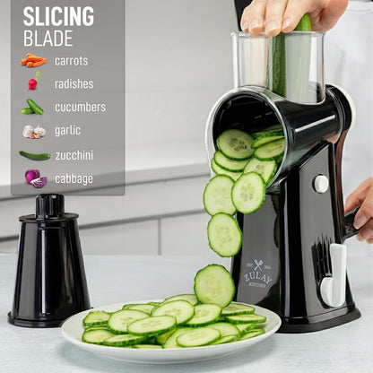 Rotary Cheese Grater 5 Blade Cheese Shredder - Manual Hand Crank Cheese Grater with Reinforced Suction & 5 Interchangeable Drums - Easy to Use, Vegetable Chopper round Mandoline Slicer5
