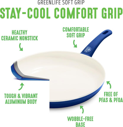 Soft Grip Healthy Ceramic Nonstick, 12" Frying Pan Skillet with Lid, Pfas-Free, Dishwasher Safe, Blue3
