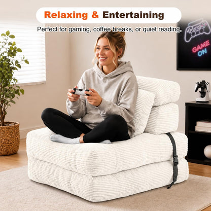 Folding Sofa Bed, Corduroy Chair Bed with Pillows8
