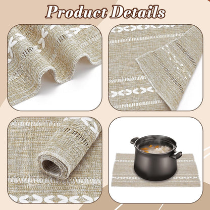 10PCS Cotton Linen Placemats 12 X 18 Inch Boho Placemats Rustic Hemstitch Place Mats Heat Resistant Wrinkle Free Table Mats for Kitchen Table Home Decorations (Beige)3