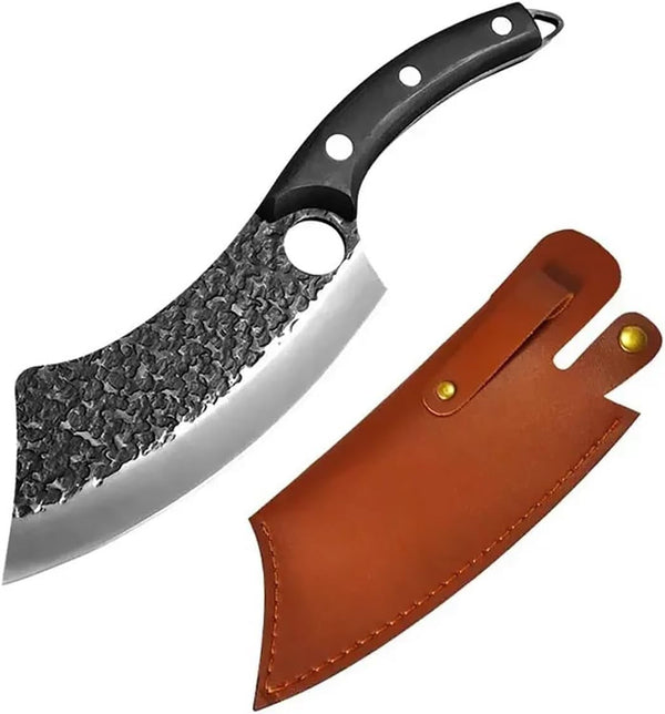 Meat Cleaver, High Carbon Steel Butcher Knife Hardness Hand Forged Hammer Meat Cutter Kitchen Boning Chef with Sheath(1Pcs B)1