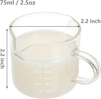 4 Pack Measuring Cups Espresso Shot Glasses, Double Spouts Espresso Cup Glass Graduated 75 ML/ 2.5 OZ for Milk Pitcher, Coffee Maker Accessories3
