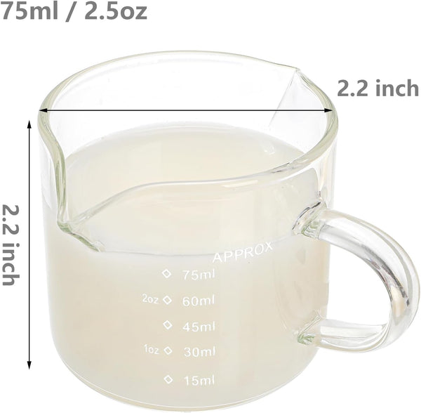 4 Pack Measuring Cups Espresso Shot Glasses, Double Spouts Espresso Cup Glass Graduated 75 ML/ 2.5 OZ for Milk Pitcher, Coffee Maker Accessories3