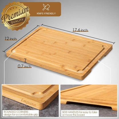 Extra Large Cutting Board, 17.6" Bamboo Cutting Boards for Kitchen with Juice Groove and Handles Kitchen Chopping Board for Meat Cheese Board Heavy Duty Serving Tray, XL,2