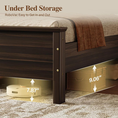 Queen Size Bed Frame with Headboard, Wood Platform Bed5