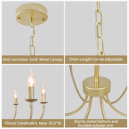 Modern Gold Chandelier 26“, 6-Light Farmhouse Dining Room Light Fixture5