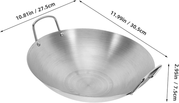 12 Inch Stainless Steel round Bottom Wok Large Capacity Frying Pan Double Handle Gas Stove Compatible Cookware Versatile for Stir-Fry and Bbq2