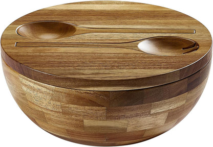 Salad Bowls Wood Salad Bowl Set with Lid Acacia Wood Serving Bowl for Fruits or Salads 10.5" Large Serving Bowl with Serving Utensils, 4 Piece Wooden Mixing Bowl Set for Kitchen, Picnic7