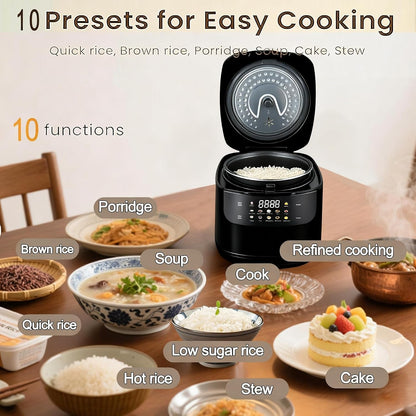 Portable 2 Quart 2L Small Rice Cooker,6 Cups Cooked/3 Cups Uncooked | 10 Functions Fast Cooker 400W Compact Non-Stick Pot Rice Maker with Steamer Basket,24 H Timer Delay and Auto Keep Warm3